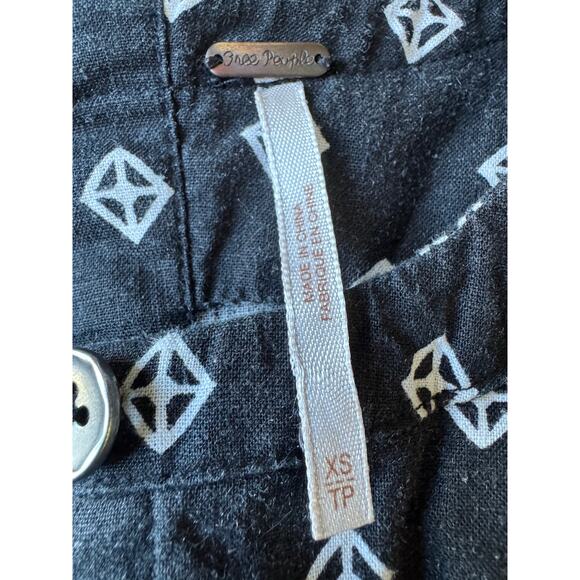 Free People Romper Ashley Black White Diamond Boxy Linen Blend XS - Picture 8 of 10